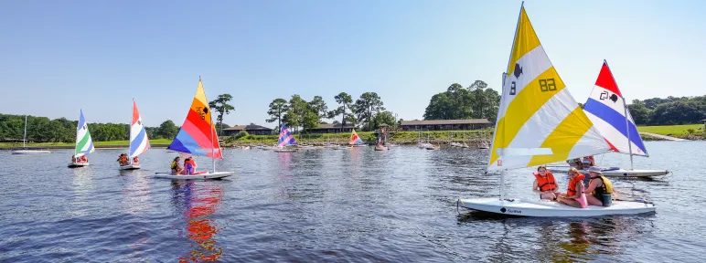 Sailboats in the water at Camp Seafarer