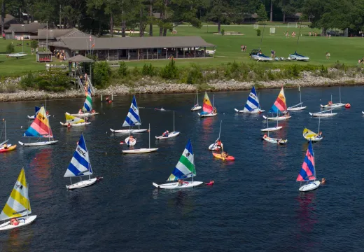 Aerial view of the Seafarer coastline with sailboats in the water
